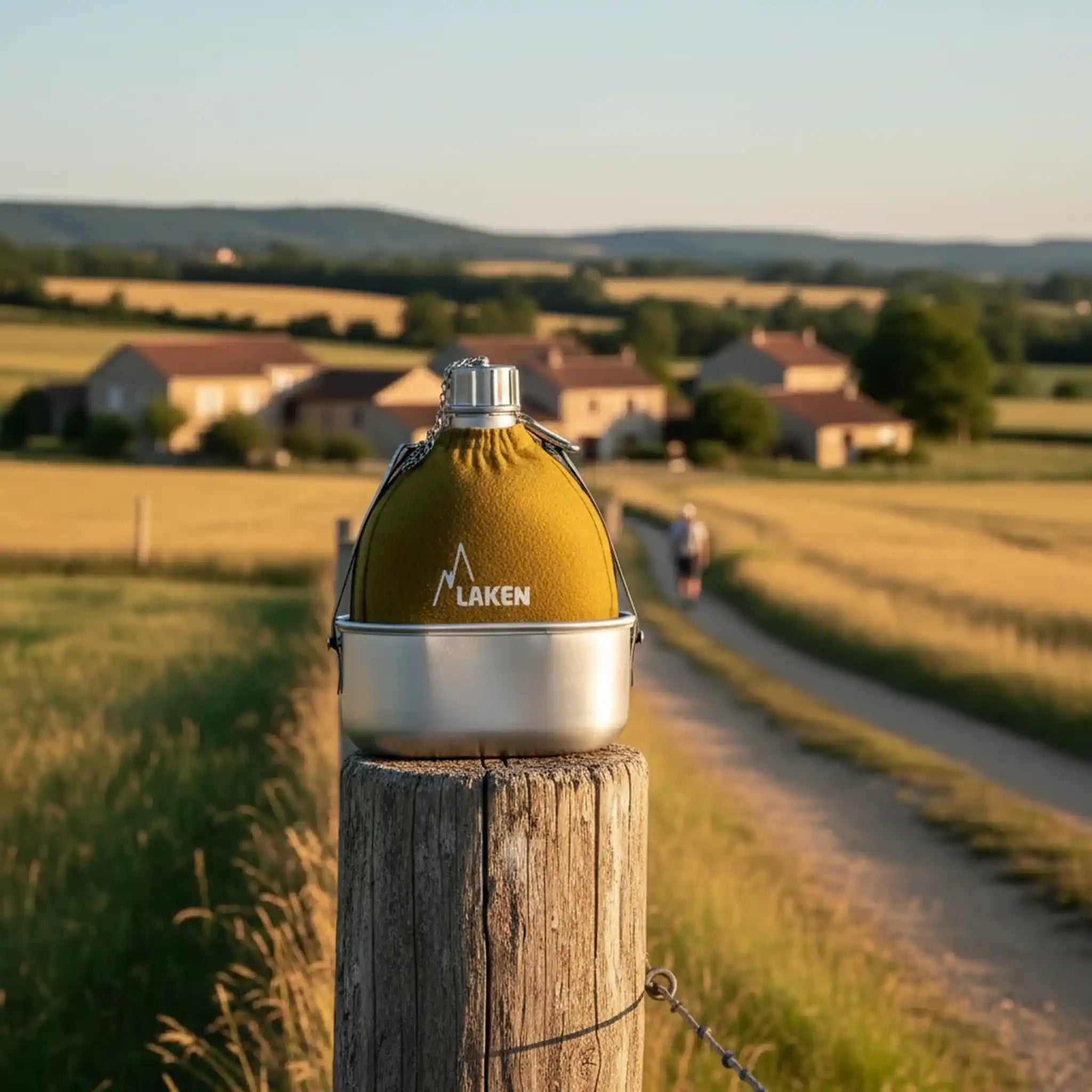 Gourde classique en aluminium avec écuelle et housse en feutre 1L