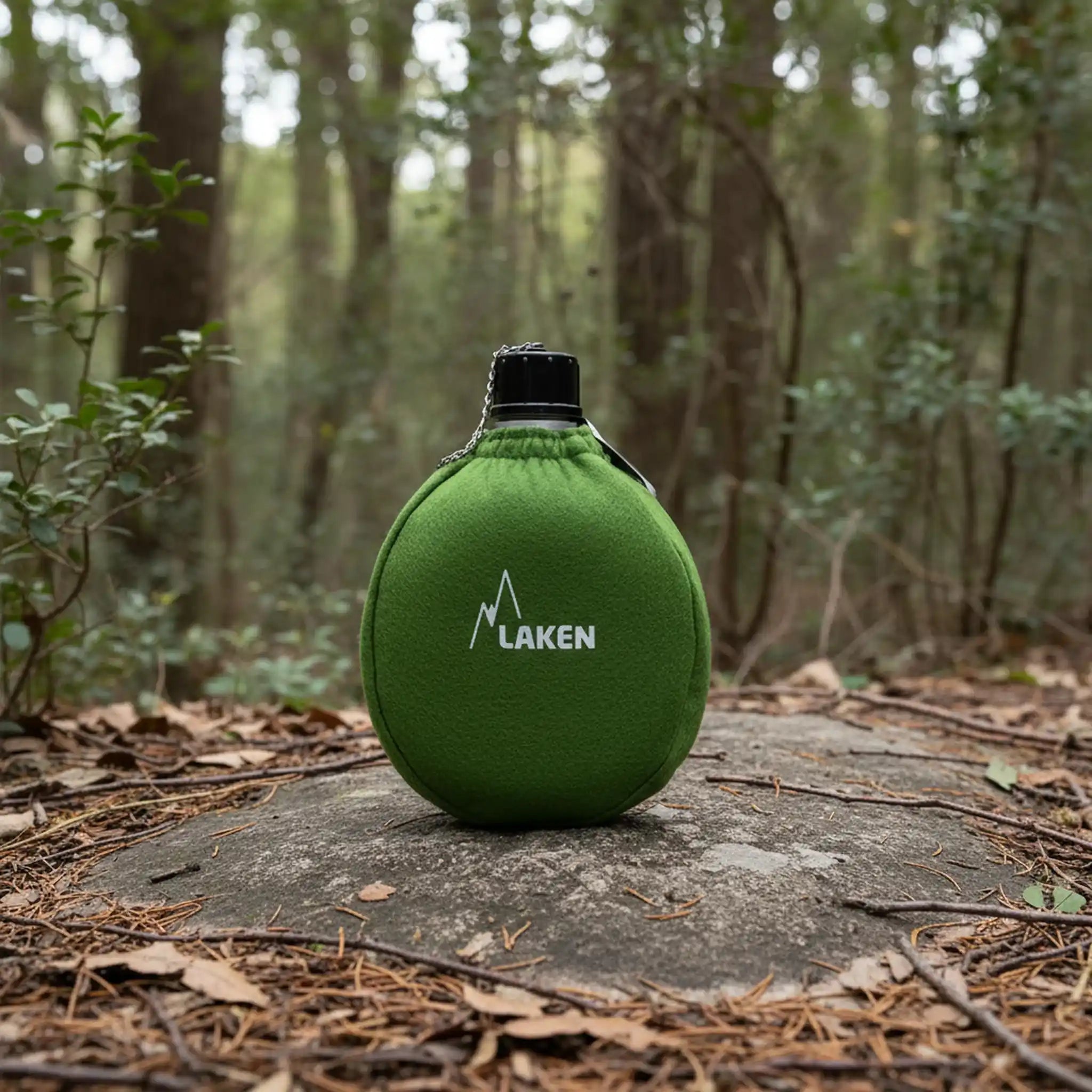 Gourde classique en aluminium avec housse en feutre verte 1L