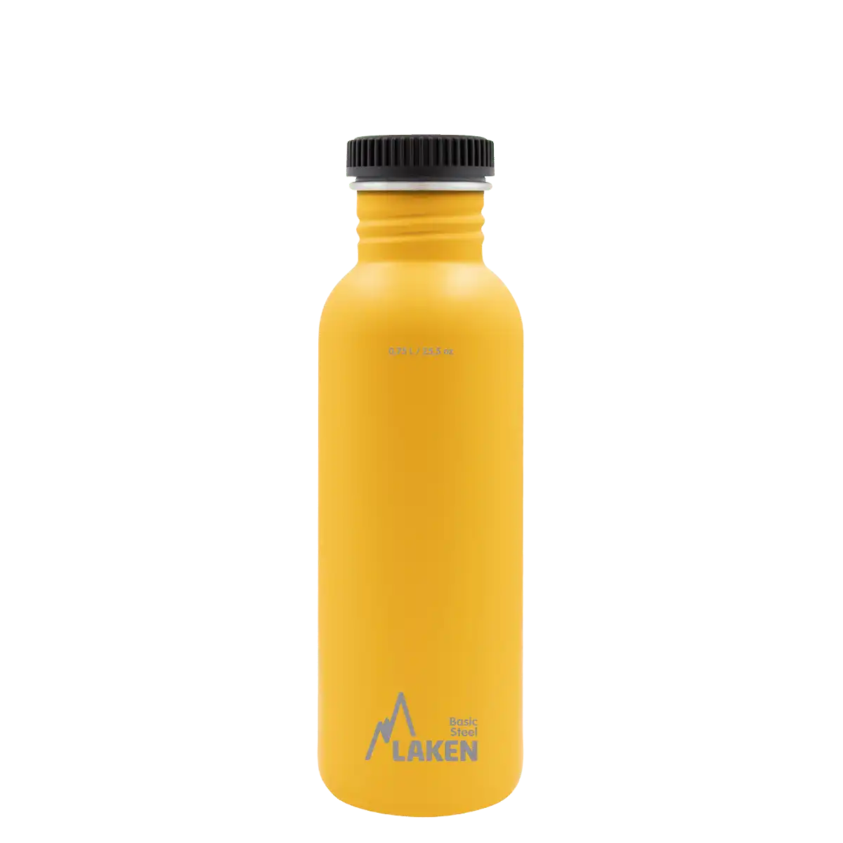 Botella de acero BASIC STEEL amarilla de 0,75 litros con tapón PLAIN de polipropileno