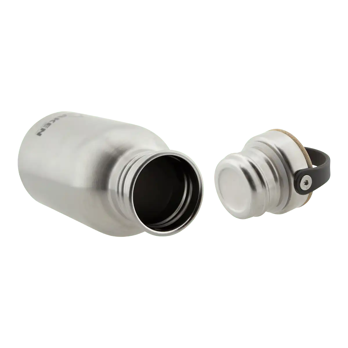 Botella de acero BASIC STEEL abierta con tapón BAMBÚ