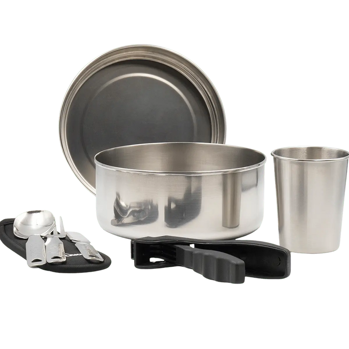 Set de Camping en Acier Inoxydable – Casserole, Couvercle, Poignée, Couverts et Gobelet