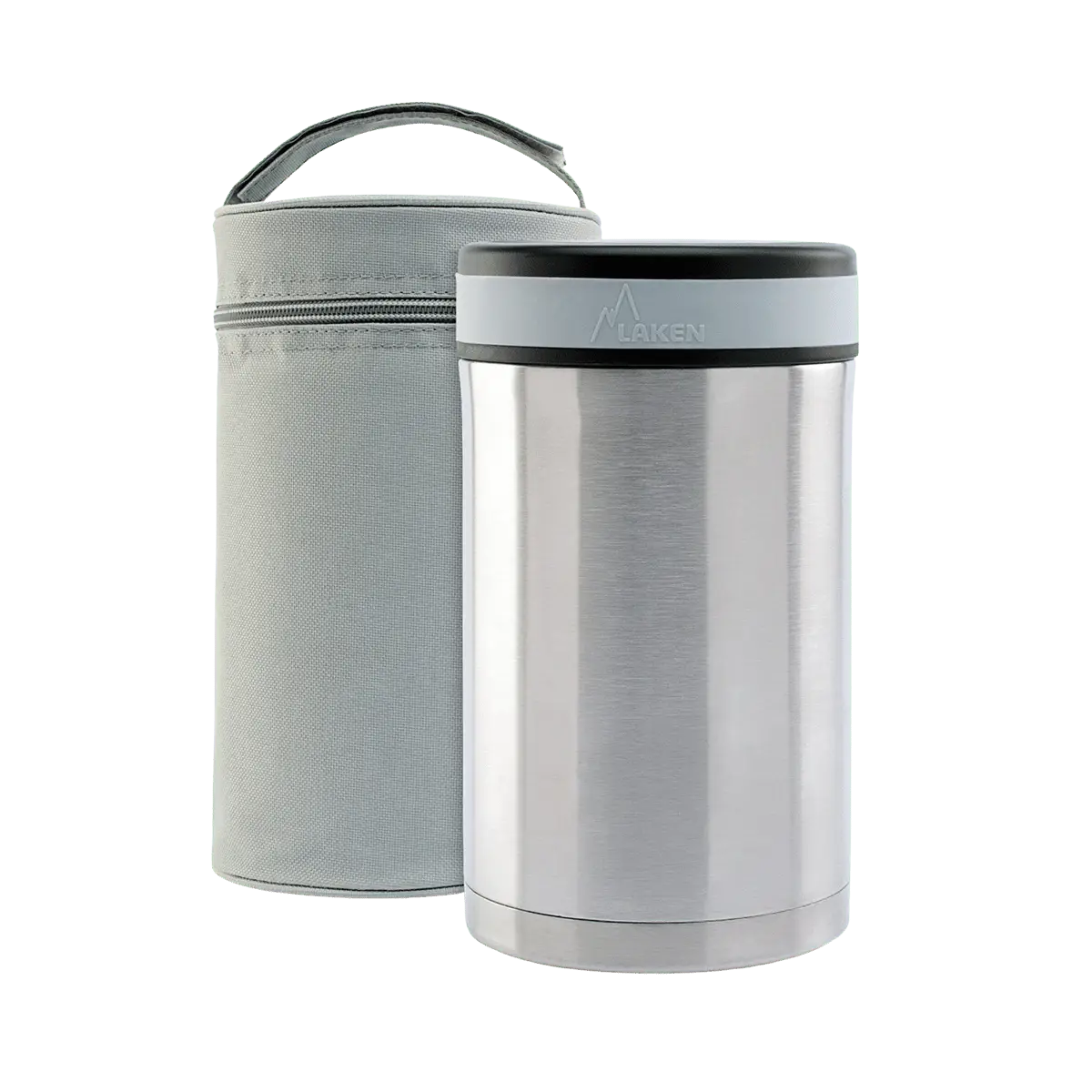 Termo para sólidos de acero de 1,5 litros acompañado de su funda gris