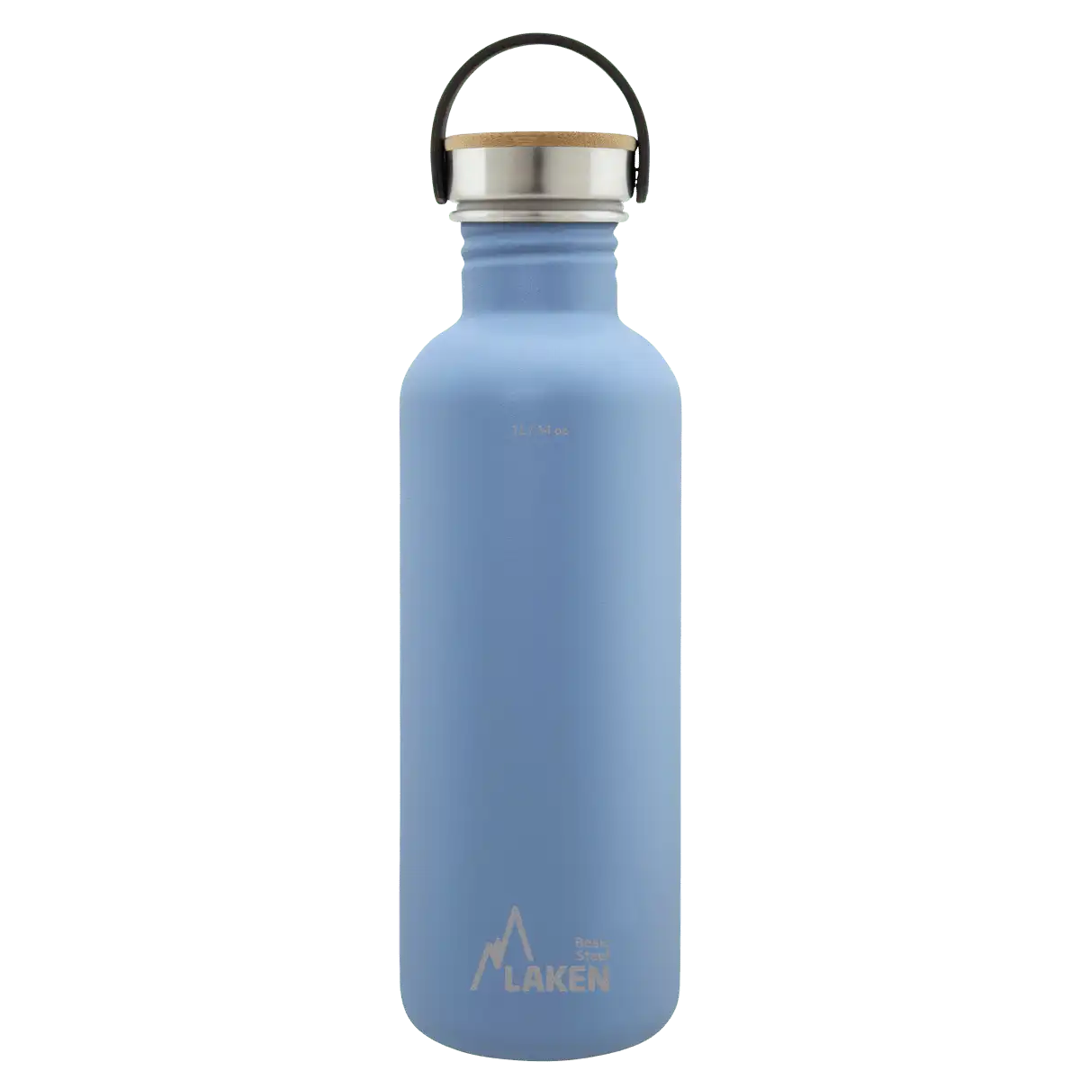 Botella de acero BASIC STEEL azul de 1 litro con tapón BAMBÚ