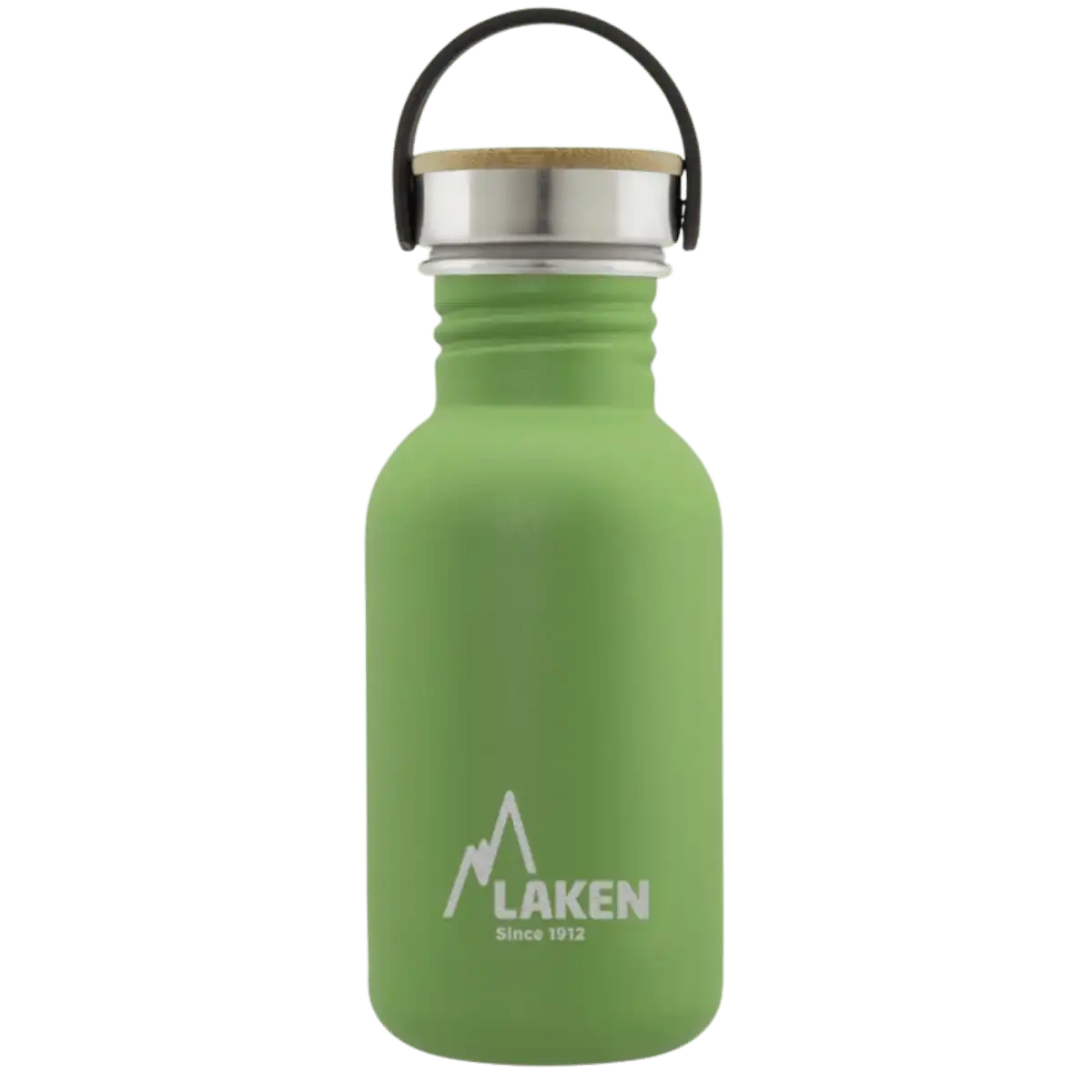 Botella de acero BASIC STEEL verde de 0,5 litros con tapón BAMBÚ