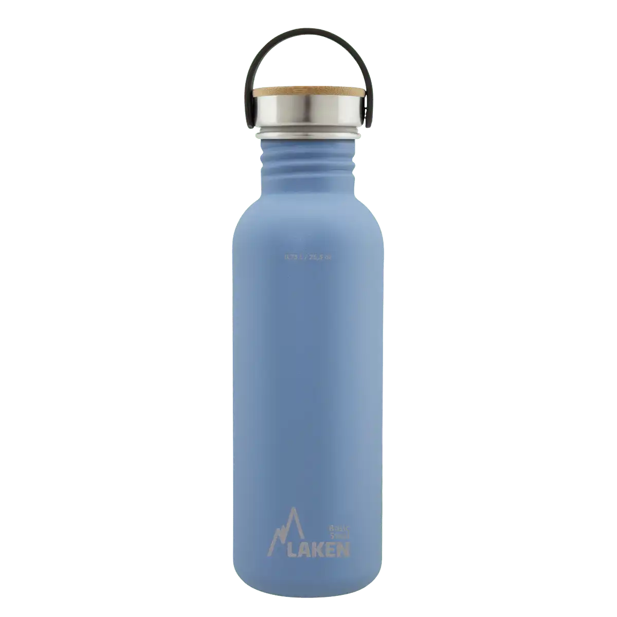 Botella de acero BASIC STEEL azul de 0,75 litros con tapón BAMBÚ