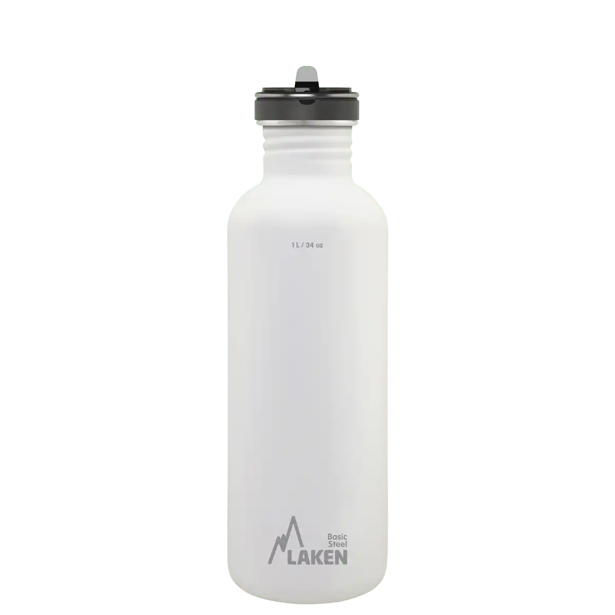 Botella de acero BASIC STEEL blanca de 1 litro con tapón FLOW